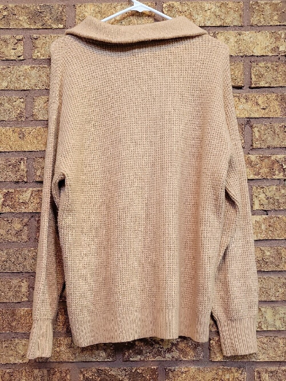 Aerie Oversized Waffle Knit Collared Sweater Beige Cozy Lounge Size Small NEW - Picture 9 of 11
